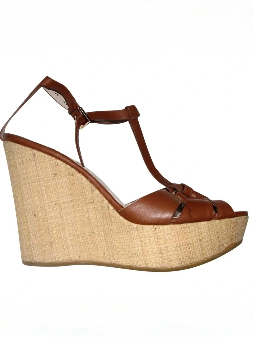 SALVATORE FERRAGAMO Wedge Sandals Leather Espadrille, brown